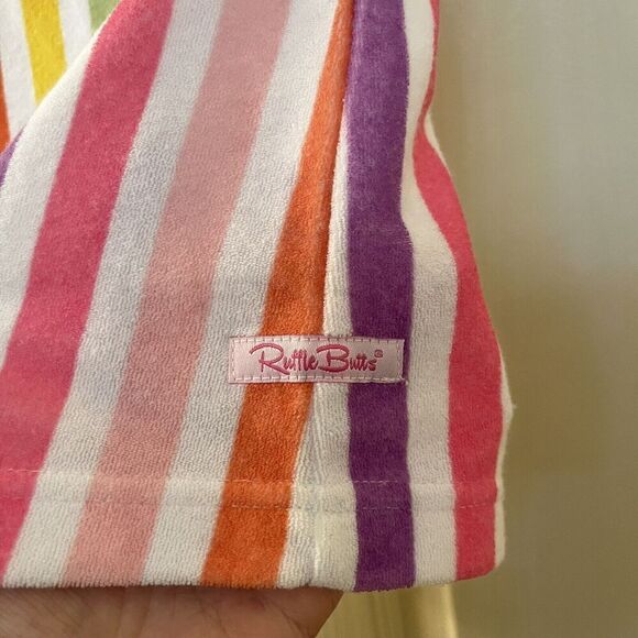 RuffleButts Rainbow Dream Striped Ruffle Terry Cover-Up Hooded Girls 3-6 Months - Picture 4 of 12
